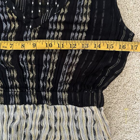 Ace & Jig Metallic Sleeveless V Neck Short A Line Midi Dress Beige Black Size XS - Picture 5 of 7